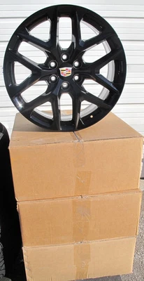 20" CADILLAC ESCALADE FACTORY STYLE NEW GLOSS BLACK SET OF 4 WHEELS RIMS CV62 - Image 1 of 4