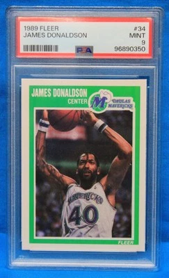 1989 FLEER # 34 James Donaldson PSA 9 MINT # 96890350  DALLAS MAVERICKS !!! - Image 1 of 2