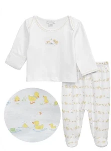 Kissy Kissy Pima Cotton Baby Outfit Set Footed Pants ‘Dilly Dally Ducks’ Newborn - Picture 1 of 6