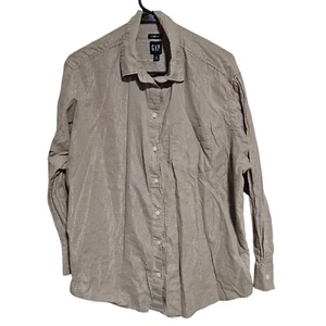 Gap Big Shirt Button Front Womens Size Medium Beige Metallic Stripe Long Sleeve - Picture 1 of 7