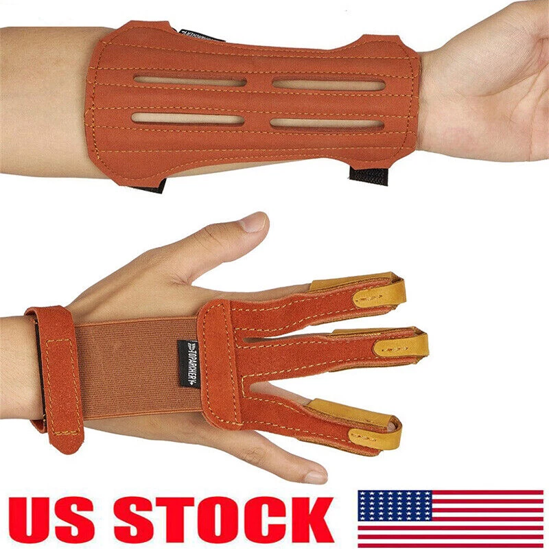 Archery Arm Guard & 3 Finger Gloves Set for Recurve Bow Traditional Bow Hunting - Image 1 of 4