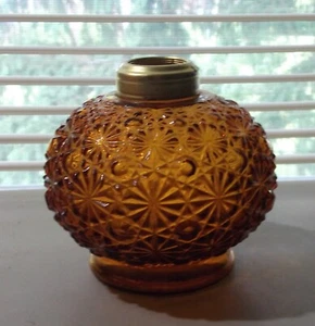 Vintage LE Smith Amber Daisy & Button Hurricane Lampenfuß - Bild 1 von 6