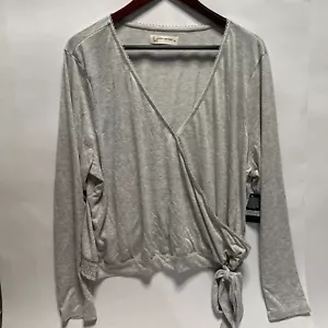 Lucky Brand Sandwash Surplice Top meliert grau Damen 2XL Wickeloptik vorne seitlich zum Binden - Bild 1 von 14