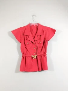 Vintage roter Safari Explorer Knopfleiste kurzärmeliges Top Pinup Retro Kippgürtel - Bild 1 von 4