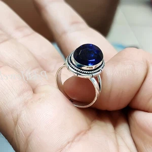 Blauer Tansanit Ovalschliff Edelstein Schmuck 925 Sterling Silber schlicht Herrenring - Bild 1 von 8