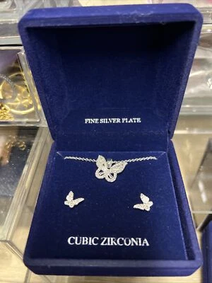 Conjunto de Colar e Brincos de Prata Fina Borboleta Zircônia Cúbica NOVO💓 - Imagem 1 de 4