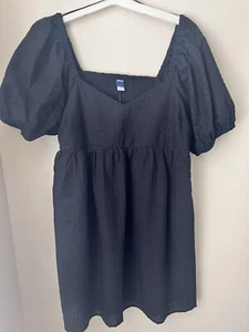 Old Navy L Ballonärmel, schwarz, Seersucker, Baumwollmischung, geraffter Rücken - Neu mit Etikett - Bild 1 von 5