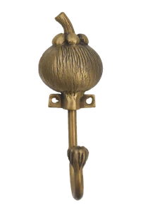 Brass Hook Hanger Mangosteen Figurine Wall Mount Hat Coat Vintage Home Decor - Picture 1 of 11