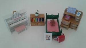 sylvanian families child bed, desk, piano and bookshelf - Picture 1 of 6