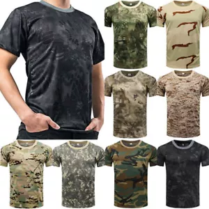 Mens Camo T-Shirt Camouflage Tee Summer Army Military Hunting Hiking Tops New - Picture 1 of 20