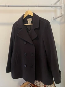 Vintage LL Bean Peacoat Mens Blue Wool Double Breasted Anchor Collection USA - Picture 1 of 8