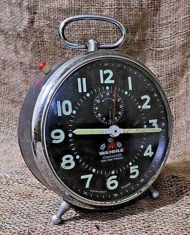 Vintage Wehrle Commander Alarm Clock Wind Up Mechanical Shining Made Germany Cover