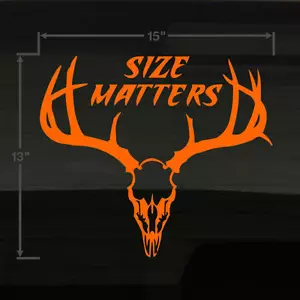 Size Matters Deer Buck Skull Rack Sport Hunting 15x13 Large ORANGE Decal Sticker - Picture 1 of 1