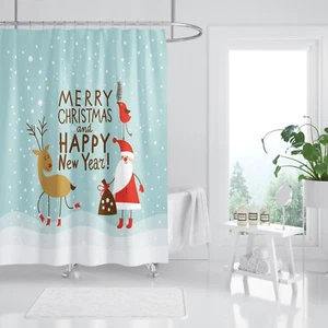 3D Snow Christmas 89 Shower Curtain Waterproof Fiber Bathroom Windows Toilet - Picture 1 of 3