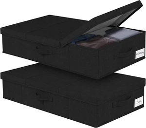 2 Pack Under Bed Storage Bins with Lids, Large Capacity, Reinforced Handles, Bla - Picture 1 of 12