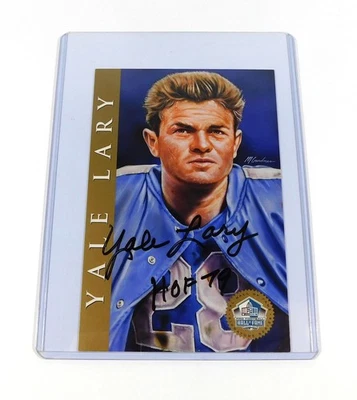 Yale Lary Signed 1998 Pro Football Hall of Fame 4x6 Gold Card Lions Auto - Image 1 of 2
