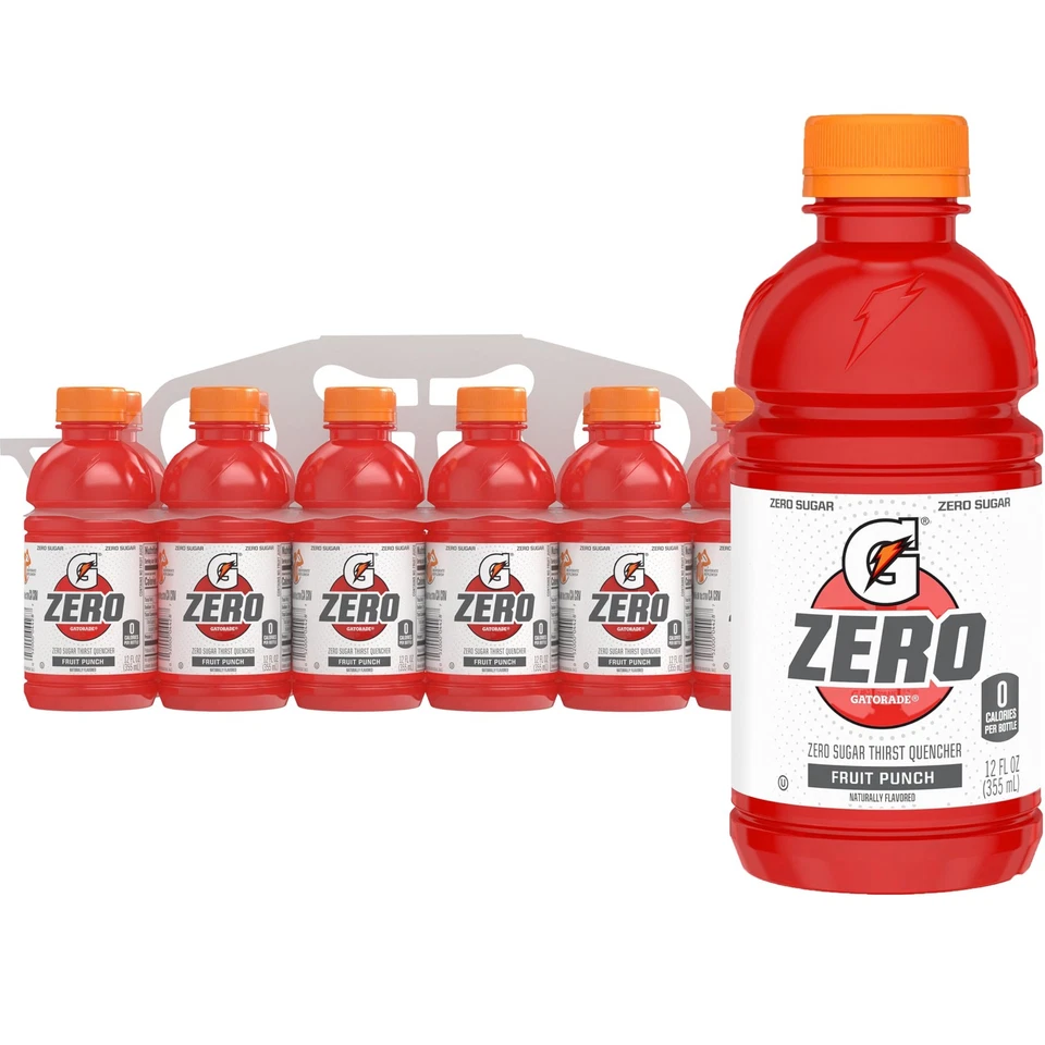 (12 Bottles) Gatorade Zero Sugar Thirst Quencher Fruit Punch 12 FL Oz
