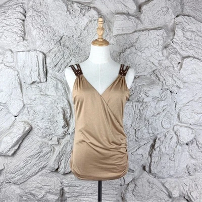 NWOT Ralph Lauren Blue Label Knit Wrap Tank with Leather Straps Camel | M - Image 1 of 4