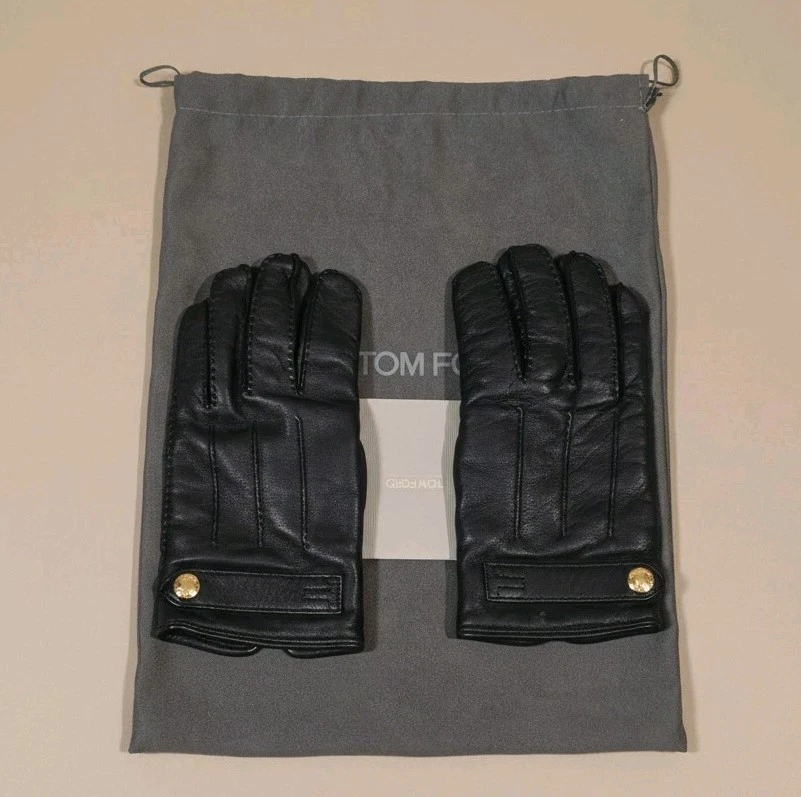 Tom Ford Cuero Cachemira Forro Botón a Presión Cuero Guantes Hombres Talla 8 Foto 1 de 4