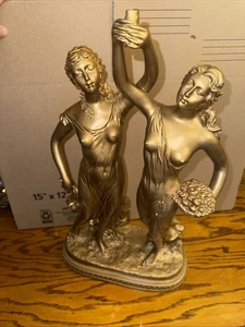 Vintage Jugendstil Gold bemalt Sammler 1952 Nymphe Göttin Statue RAR - Bild 1 von 7