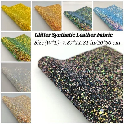 7.8x47.2Inch Glitter Synthetic Leather Sequin Sheet Fabric for Bow Handmade Bags - Image 1 of 4