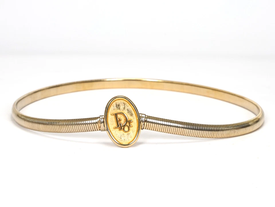 De Colección Christian Dior Oro Ovalado Logo Cinturón Omega Serpiente Cuerda Malla Cadena Ajustable Foto 1 de 4