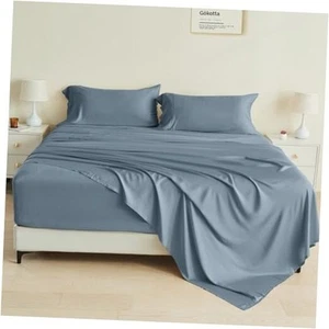 King Size Bed Sheets 4 Piece Set, 100% Rayon Derived from King - 4 PCS 03 Blue - Picture 1 of 7