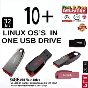 Sistema operativo Linux 10+ 32 bits en unidad USB de 32 GB, EJECUCIÓN O INSTALACIÓN en vivo para PC y computadoras portátiles antiguas - Imagen 1 de 12
