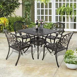 5-Piece Outdoor Patio Dining Set All-Weather Cast Aluminum Table & Chair Set - Picture 1 of 16