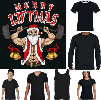 Gym T-Shirt Hommes Joyeux Liftmas Drôle Noël Training Haut Haltérophilie Muscle - Photo 1/4