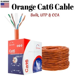 1000ft Cat6 Orange Ethernet Network Cable Solid 23AWG Copper Clad CCA Bulk Wire - Picture 1 of 5