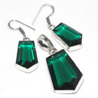 Green Topaz 925 Silver Plated Pendant Earrings Set 1.7|1.5" Jewelry Gift GW