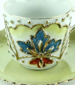Victorian Sculpted Flower Teacup Saucer Gold Coffee Mug Tea Cup Scalloped Floral - Picture 1 of 12