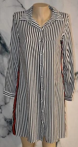 MSK NEW NWT Black White Red Stripe Buttonfront Shirt Dress Small Long Sleeves - Picture 1 of 8