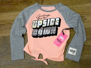Justice X Stranger Things Girls XS Pink Baseball Tee Greetings From Upside Down - Picture 1 of 4