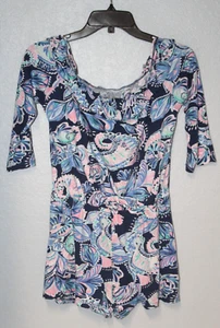 Lilly Pulitzer Girls Off Shoulder Margaret Romper XXL 16 Holy Flockamolie - Picture 1 of 5