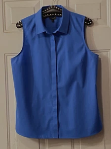 Talbots Wrinkle Resistant Sz 12p Womens Shirt Button Up Sleeveles Blue - Picture 1 of 9