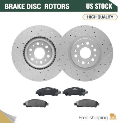 Front Drilled Rotors + Ceramic Pads for 2018-2020 Buick Enclave Cadillac XT5 XT6 - Image 1 of 4
