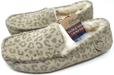 Zapatillas Dearfoams de lujo genuinas de leopardo de piel de oveja para mujer talla 11 gamuza NUEVAS Foto 1 de 4