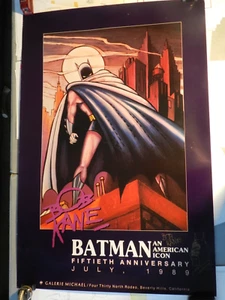 BATMAN 50th ANNIVERSARY 1989 POSTER SIGNED BOB KANE DRAWING - Picture 1 of 4