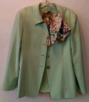 Talla 14 Dana Buchman Aqua Verde Claro Pastel 2 piezas Traje Falda Seda + Chaqueta L/S Foto 1 de 4