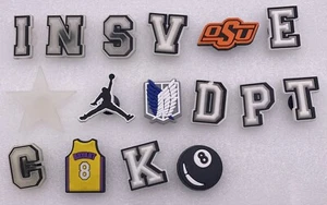 (Qty 16) JIBBITZ - SPORTS & LETTERMAN LETTERS - PVC Shoe Charms for Crocs (57) - Picture 1 of 2