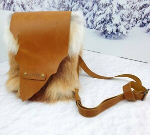 Genuine Red Fox Fur & Leather Crossbody Bag, Unisex Purse, Handmade by LITVIN