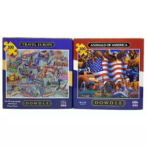 Dowdle Lot 2 Travel Europe Animals of America 300 Piece Jigsaw Puzzles Complete - Picture 1 of 12