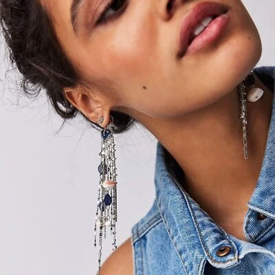 Pendientes colgantes de crucero Free People en azul y plata nuevos con etiquetas Foto 1 de 4