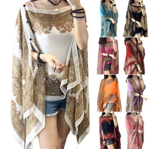 Women Summer Beach Chiffon Blouse Tops Shawl Sun Protection Sunscreen Shirt - Picture 1 of 30