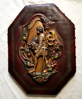 Винтажный из натуральной кожи дерева средневековый рыцарь герб пальто руки стены вися искусства щит - Изображение 1 из 4