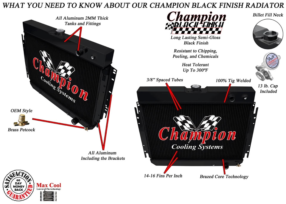 RS Champion 3 Row Black Finish Radiator for 1963-1968 Chevrolet Biscayne LS Swap - Image 1 of 4