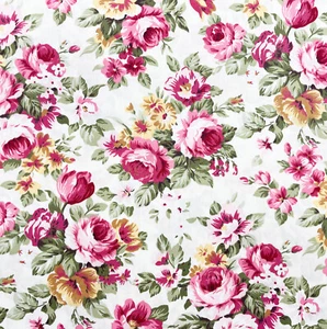 Cotton Fabric - Pink Vintage Roses on Ivory - Craft Fabric Material Metre - Picture 1 of 4