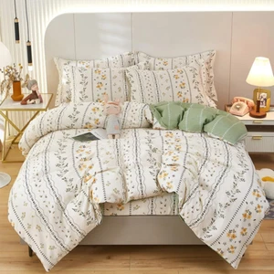Boho Floral Comforter Set Queen White Fluffy Soft Microfiber Chic Shabby Floral - Picture 1 of 12